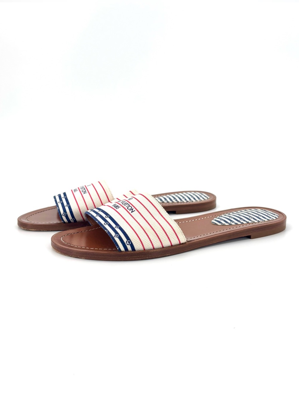Louis Vuitton Canvas Escale Lock It Mule Flats Slip On Sandals 37